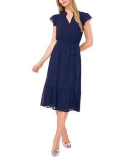 CeCe Double Ruffle Scalloped Sleeve Midi Dress | Dresses