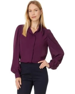 CeCe Long Sleeve Open Collar Blouse With Hidden Placket | Shirts & Tops