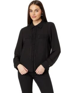 CeCe Long Sleeve Scalloped Button-Down Blouse | Shirts & Tops