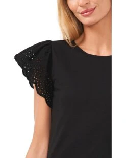 CeCe Crew Neck Tee With Embroidered Lace Sleeves | Shirts & Tops -Sleekly Style 61lhLGLBIL. AC SR736920