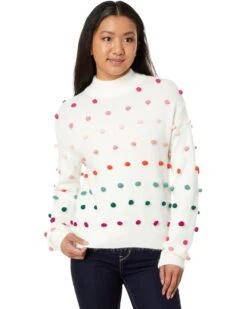 CeCe Mock Neck Rainbow Pompom Sweater | Sweaters