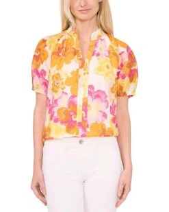 CeCe Printed Ruffle Neck Raglan Seam Split Neck Blouse | Shirts & Tops