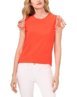 CeCe Mix Media Flutter Sleeve Knit Top | Shirts & Tops