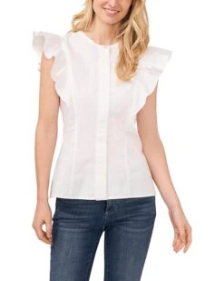 CeCe Flutter Ruffle Sleeveless Cotton Poplin Blouse | Shirts & Tops