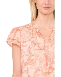 CeCe Printed Tie Neck Smocked Shoulder Blouse | Shirts & Tops -Sleekly Style 71PlrR7aFML. AC SR736920