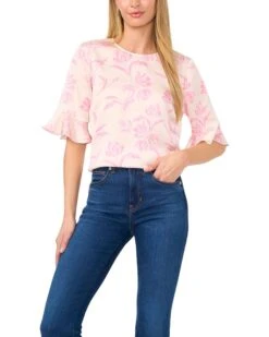 CeCe 3/4 Sleeve Ruffle Cuff Crew Neck Top | Shirts & Tops