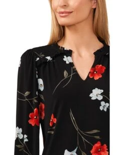 CeCe Floral Long Sleeve Smocked Shoulder V-Neck Top | Shirts & Tops -Sleekly Style 71kEAfvOkqL. AC SR736920