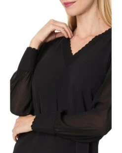CeCe Long Sleeve V-Neck Top W/ Combo Sleeve & Neckline | Shirts & Tops -Sleekly Style 71nxsfKEuqL. AC SR736920