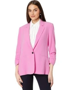 CeCe One Button Blazer With 3/4 Ruched Sleeves | Coats & Outerwear