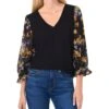 CeCe V Neck Mix Media 3/4 Sleeve Top | Shirts & Tops -Sleekly Style 71qYJ8Zb5GL. AC SR736920