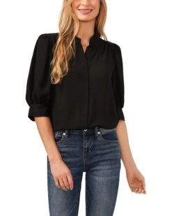 CeCe Elbow Sleeve Open Collar Blouse | Shirts & Tops -Sleekly Style 71qpF3PHKeL. AC SR736920