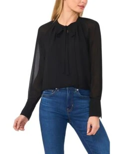 CeCe Long Sleeve Blouse with Neck Tie | Shirts & Tops