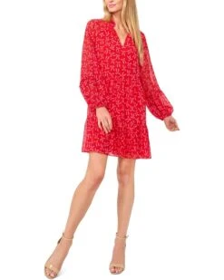 CeCe Bow Print Long Sleeve Babydoll Dress | Dresses