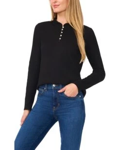 CeCe Long Sleeve Rib Knit Half Placket Top | Shirts & Tops -Sleekly Style 71xrT6e0xbL. AC SR736920