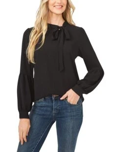 CeCe Long Sleeve Blouse w/ Neck Tie | Shirts & Tops