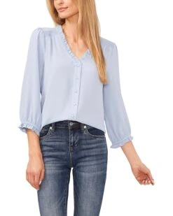 CeCe 3/4 Sleeve Ruffled V-Neck Blouse | Shirts & Tops