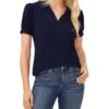 CeCe Short Sleeve Split-Neck Collared Top | Shirts & Tops -Sleekly Style 81AYGMaBLL. AC SR736920