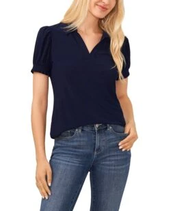 CeCe Short Sleeve Split-Neck Collared Top | Shirts & Tops