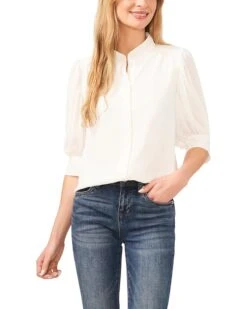 CeCe Elbow Sleeve Open Collar Blouse | Shirts & Tops