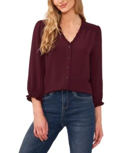 CeCe 3/4 Sleeve Button Front Blouse | Shirts & Tops