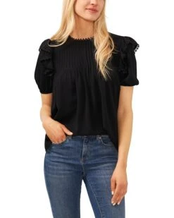 CeCe Crew Neck Pin Tuck Blouse with Ruffles | Shirts & Tops