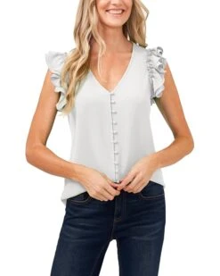 CeCe Double Ruffle Button Front Blouse | Shirts & Tops