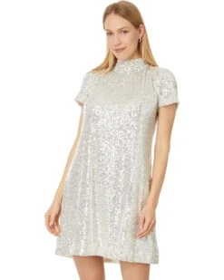CeCe S/S Mock Nk Sequin A-Line Dress W/ Back Bow 246 | Dresses