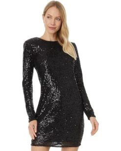 CeCe L/S Fitted Crew Neck Boxy Shoulder Dress 060 | Dresses